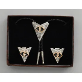 Interlocking Squares & Austrian Crystal Bolo Tie & Collar Tip Set