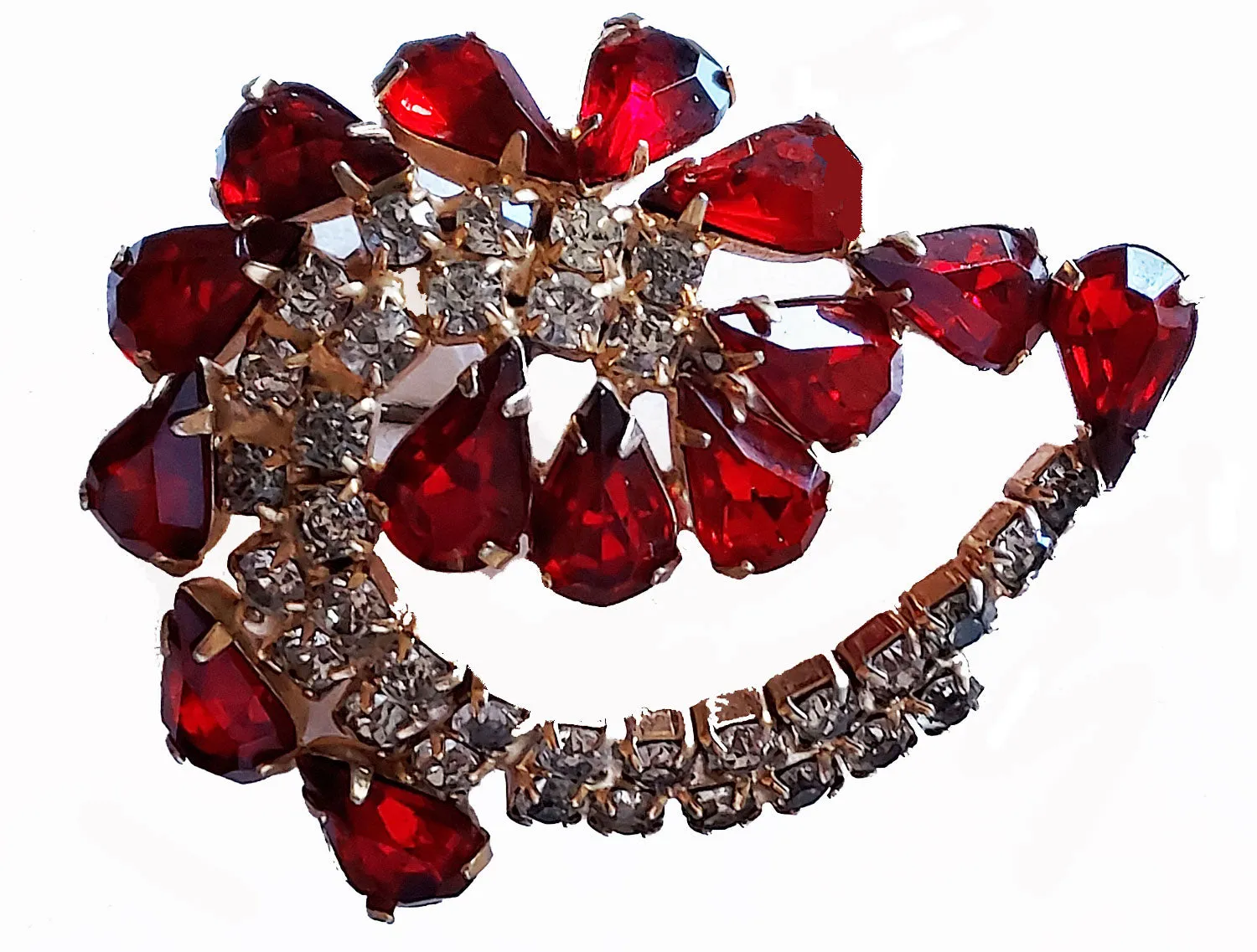 * VINTAGE GORGEOUS BRILLIANT SPARKLING SCARLET AND CLEAR RHINESTONE BROACH PIN