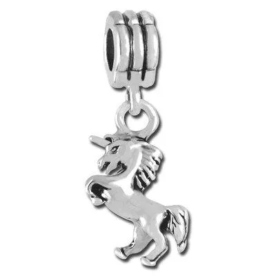 12mm Unicorn Charm Large Hole Bead - Rhodium Plated - CLEARANCE