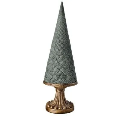 13" RESIN WOVEN CONE TREE ON PEDESTAL