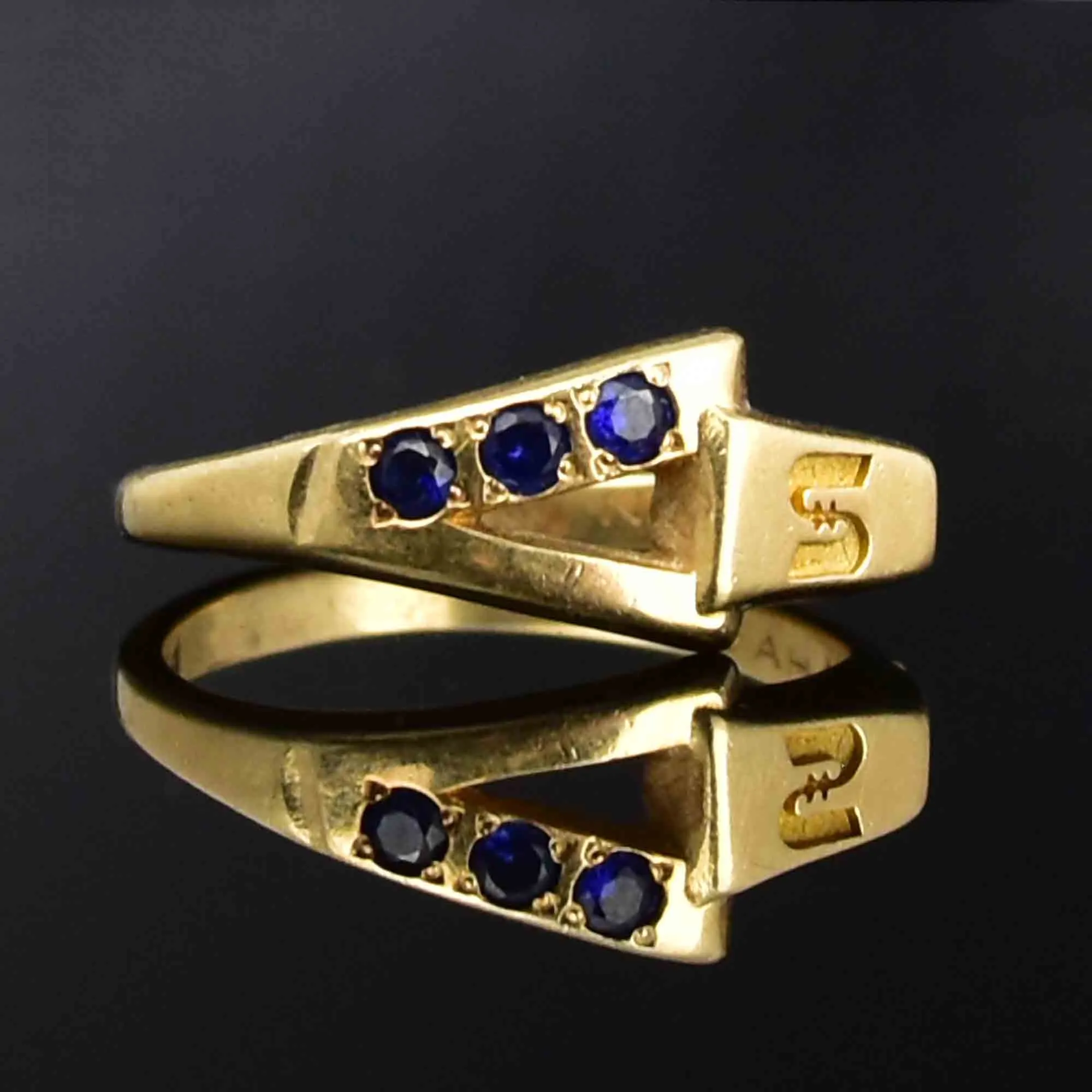 14K Gold Blue Sapphire S Monogram Band Ring Sz 8