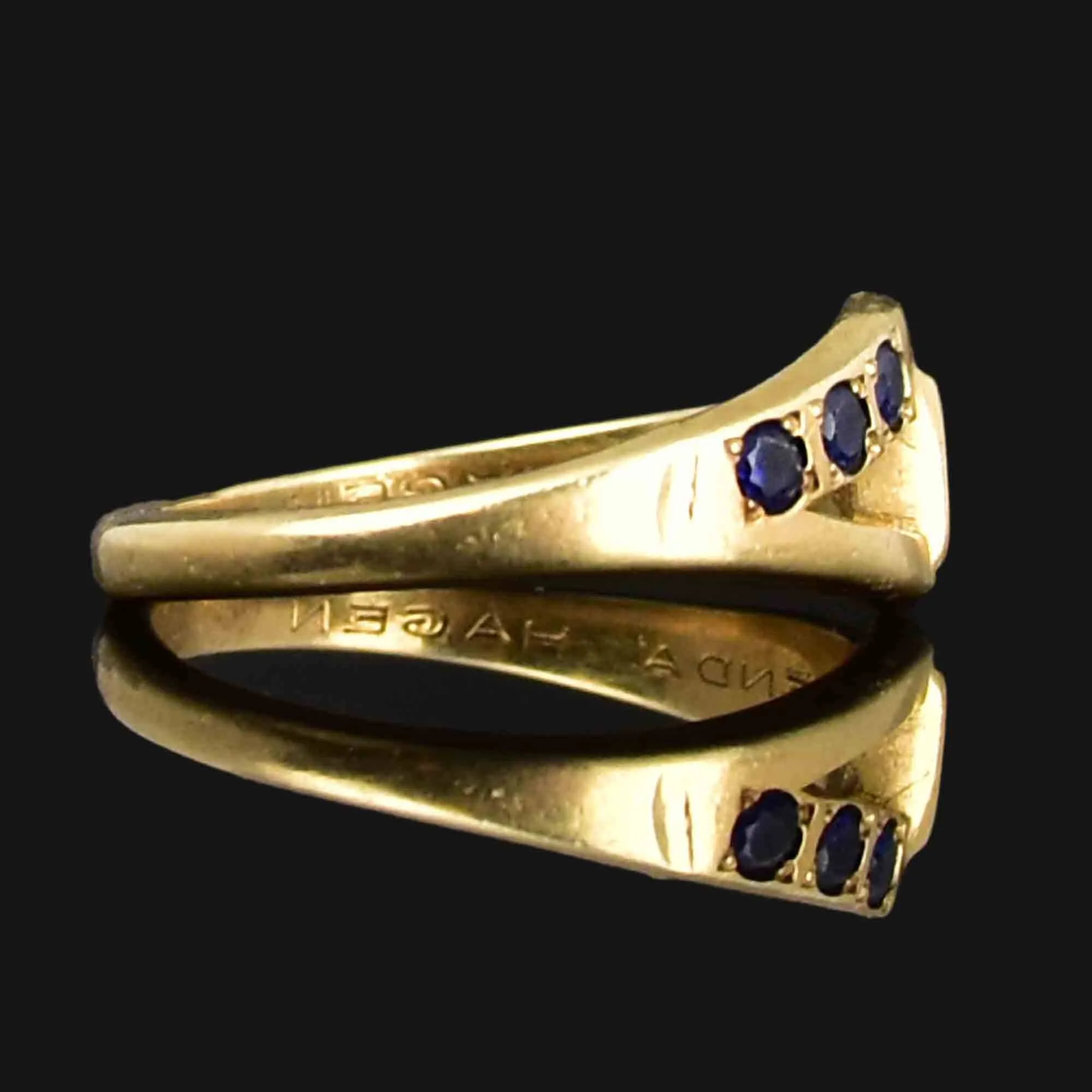 14K Gold Blue Sapphire S Monogram Band Ring Sz 8