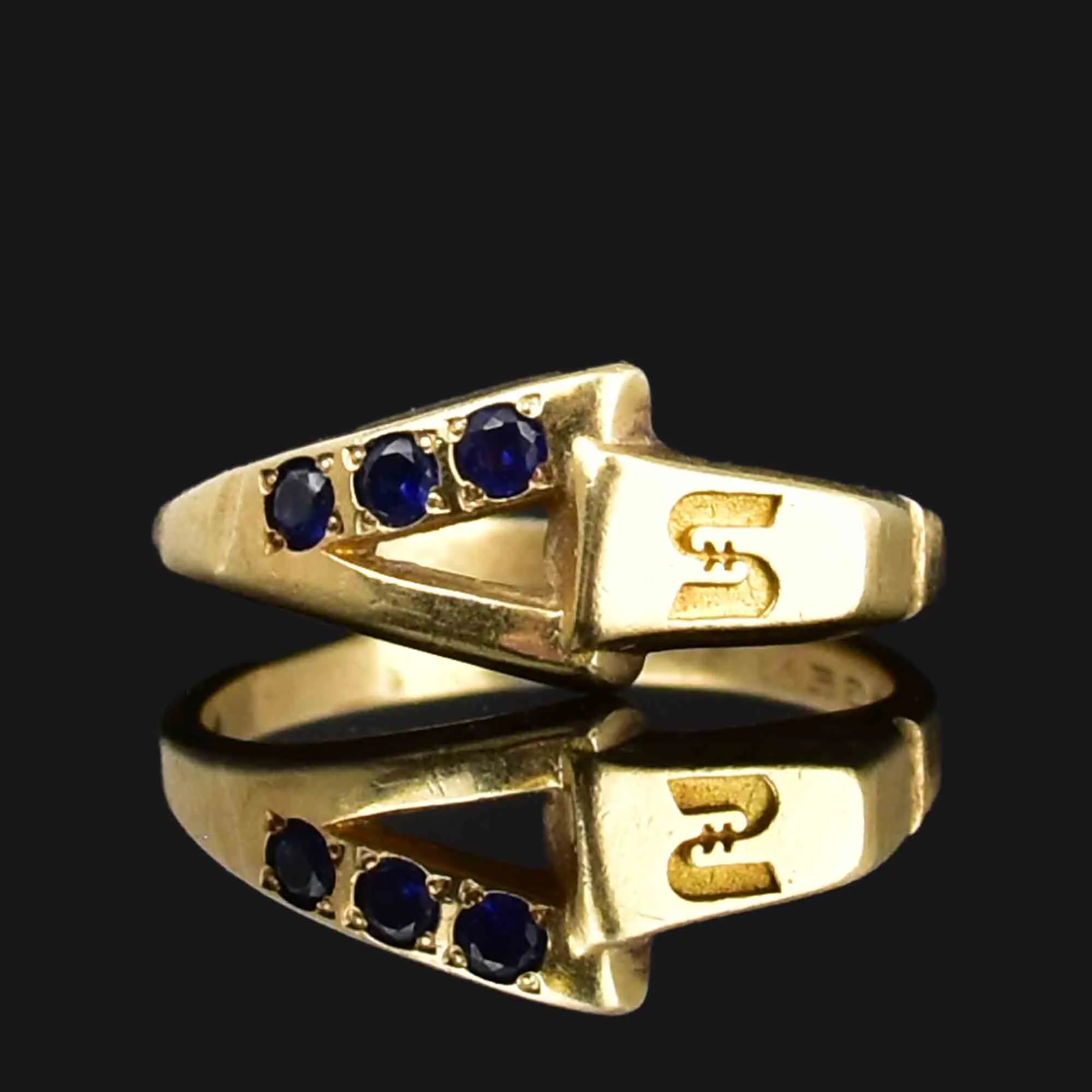 14K Gold Blue Sapphire S Monogram Band Ring Sz 8