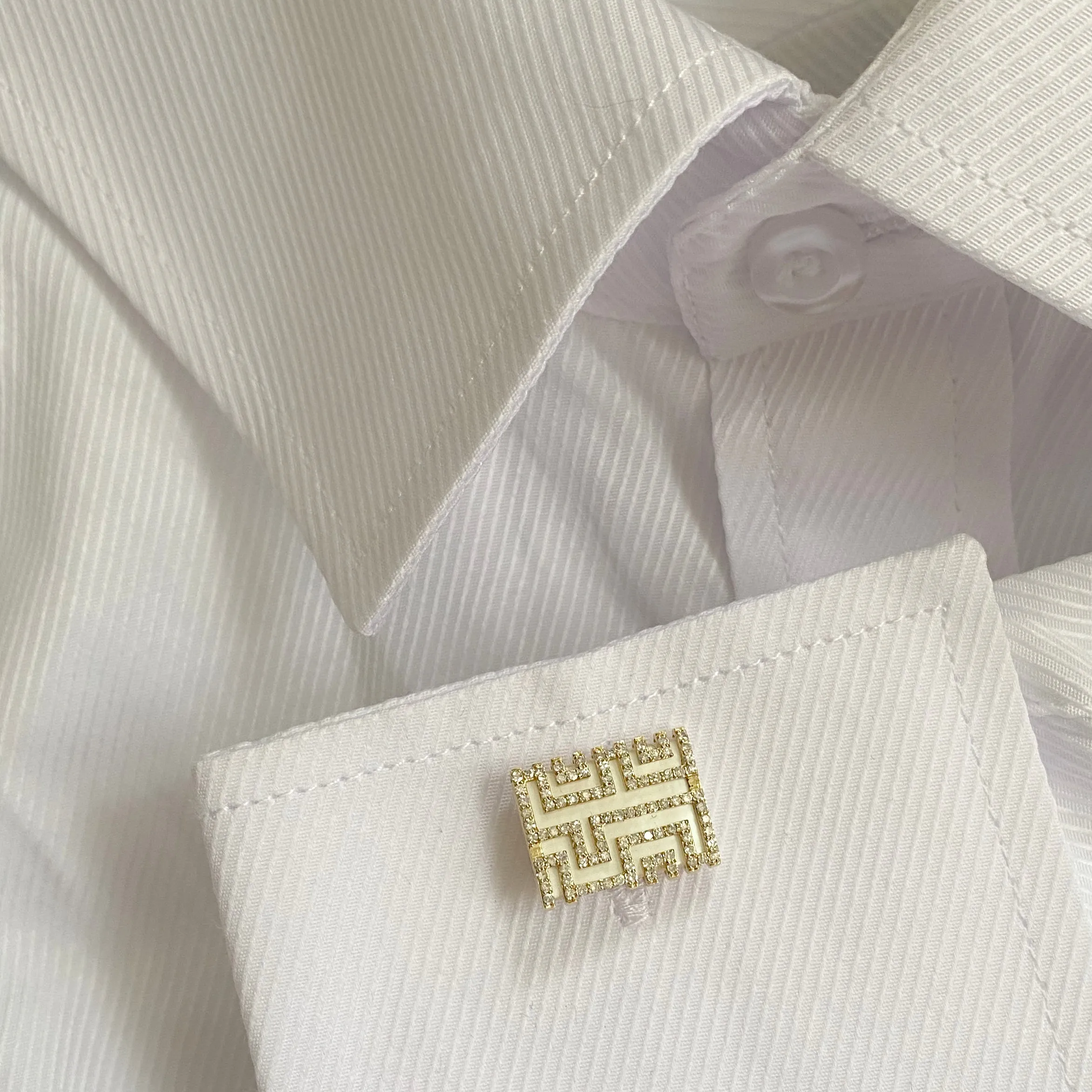 14K GOLD DIAMOND AND MOTHER OF PEARL JOSH CUFFLINKS