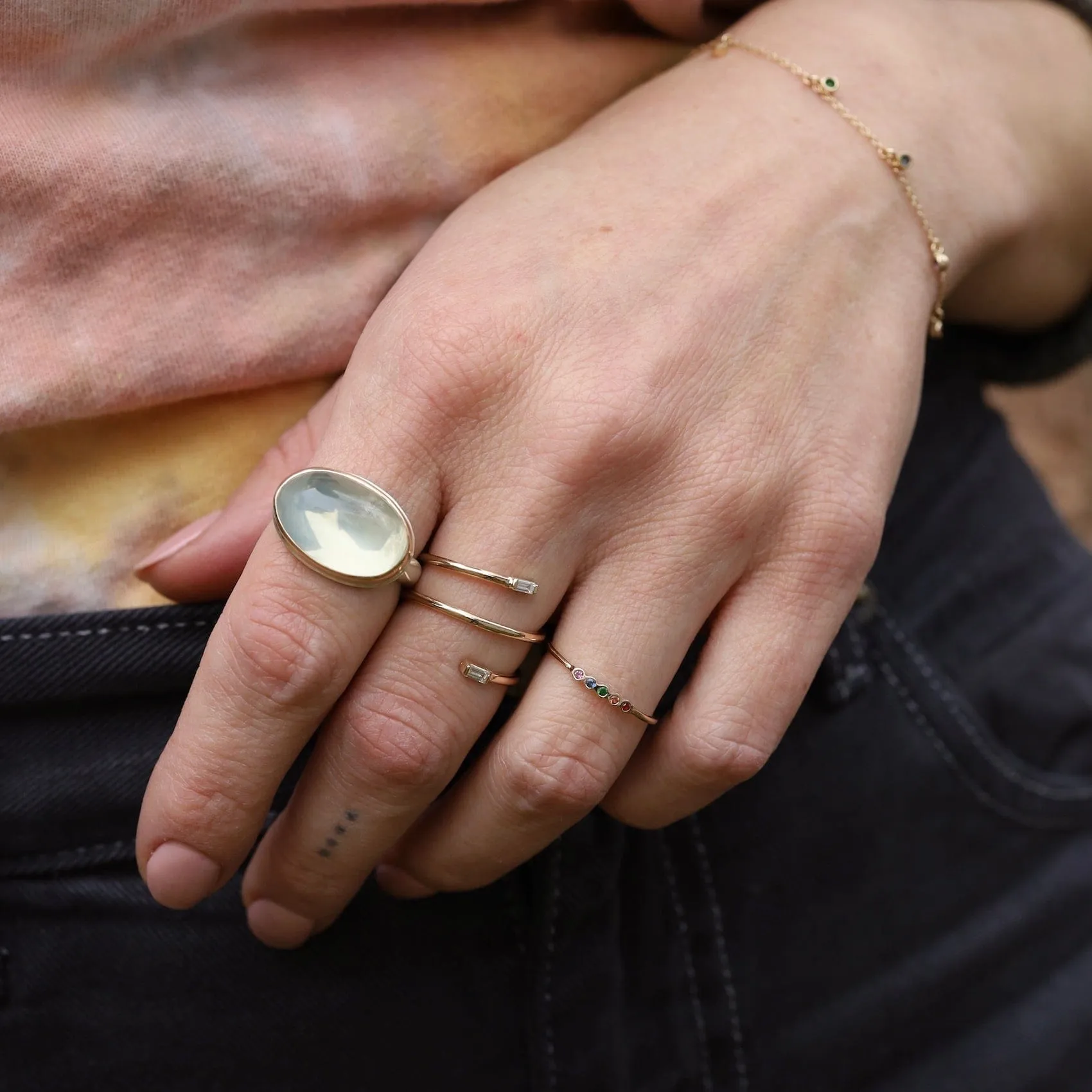 14k Gold Wrap Around Ring with Baguette Diamonds