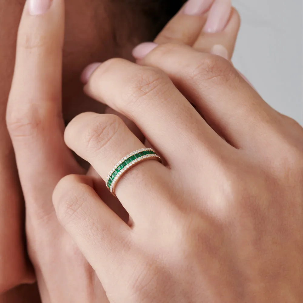 14k  Half Eternity Square Emerald Anniversary Ring