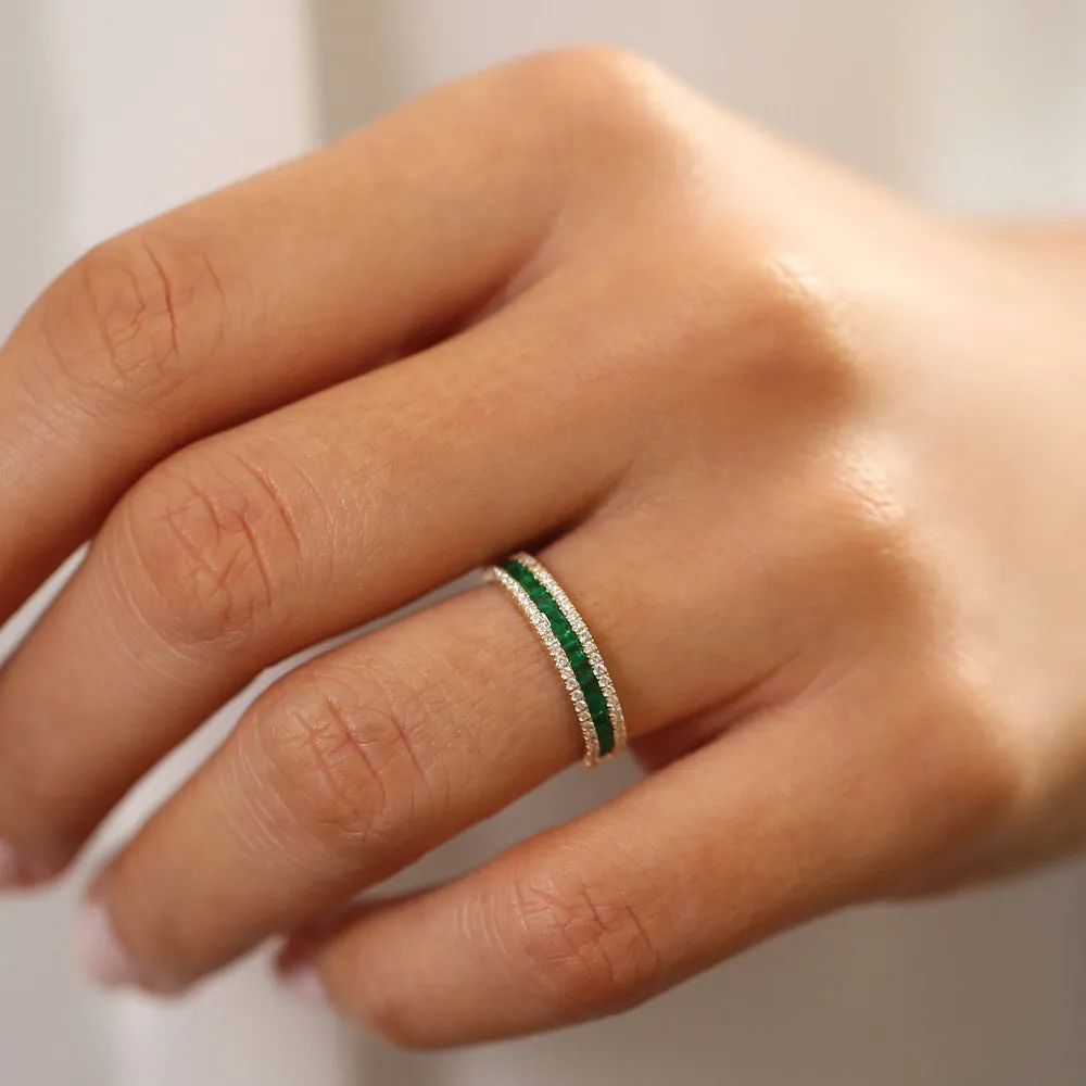 14k  Half Eternity Square Emerald Anniversary Ring