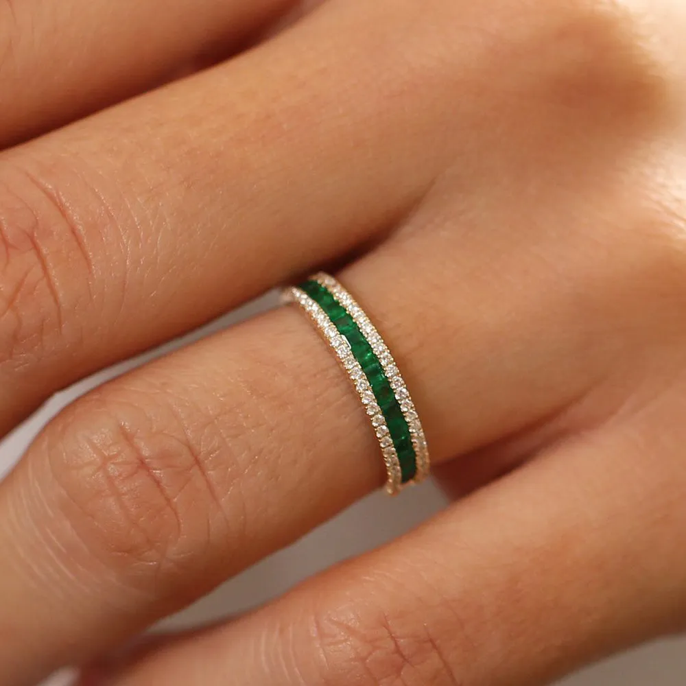 14k  Half Eternity Square Emerald Anniversary Ring