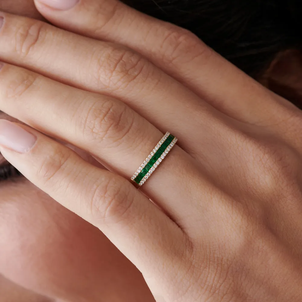 14k  Half Eternity Square Emerald Anniversary Ring