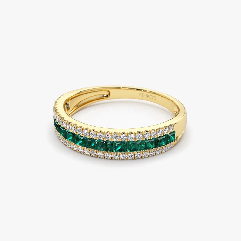 14k  Half Eternity Square Emerald Anniversary Ring