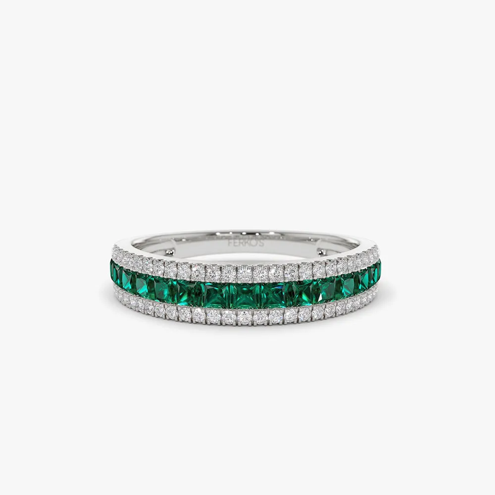 14k  Half Eternity Square Emerald Anniversary Ring