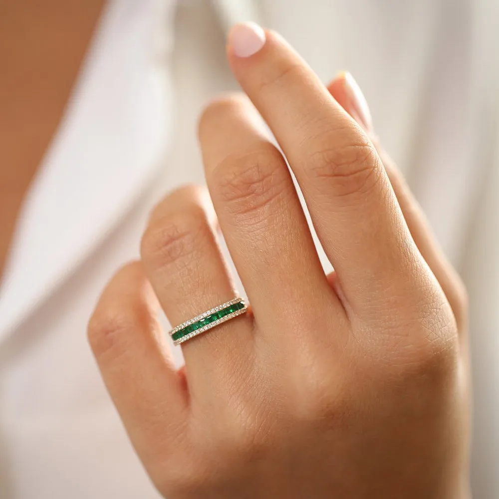 14k  Half Eternity Square Emerald Anniversary Ring