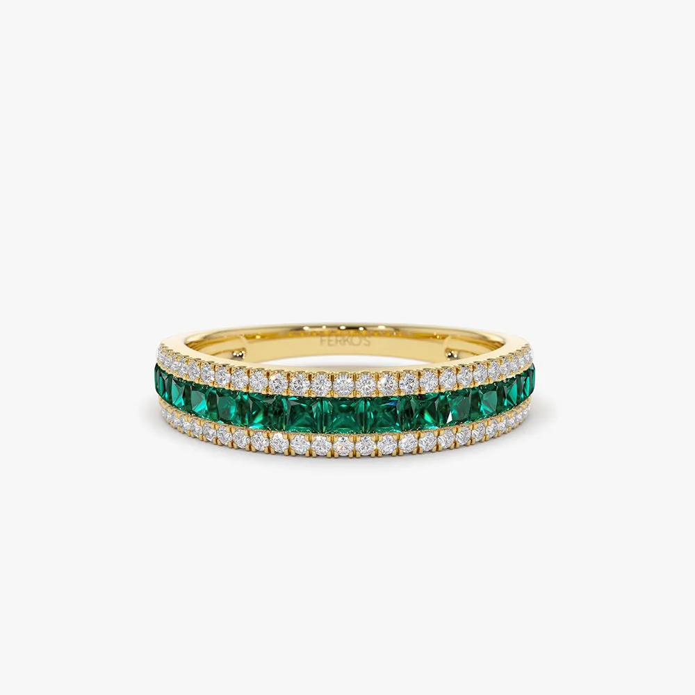 14k  Half Eternity Square Emerald Anniversary Ring