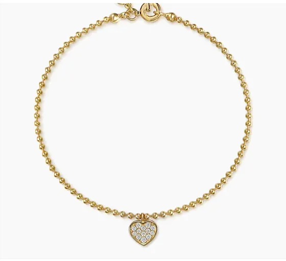 14K Yellow Gold Bujukan and White Sapphire Heart Charm Bracelet