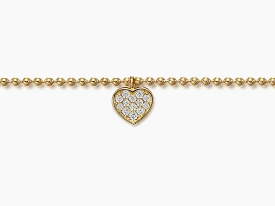 14K Yellow Gold Bujukan and White Sapphire Heart Charm Bracelet