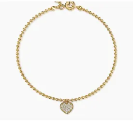 14K Yellow Gold Bujukan and White Sapphire Heart Charm Bracelet