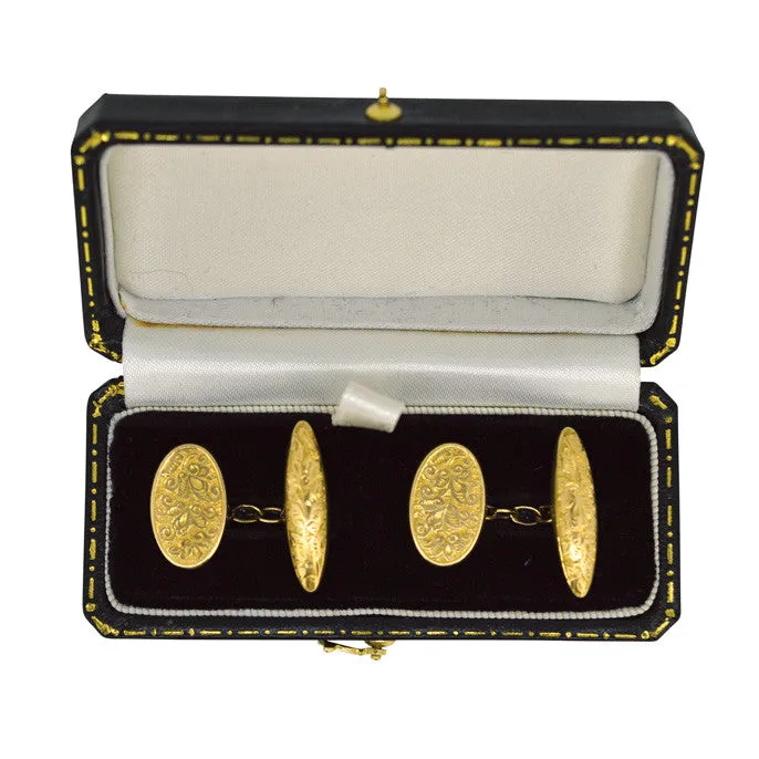 18ct Antique Engraved Cuff Links