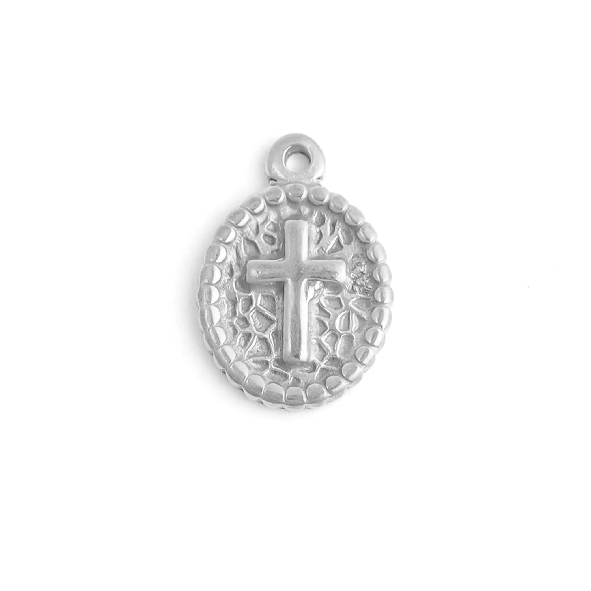 18K Gold PVD Stainless Steel Textured Medallion Cross Charm / PDL0115