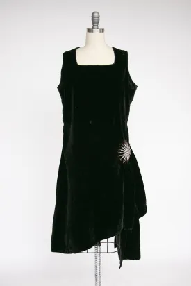 1920s Dress Black Velvet Asymetric Deco S