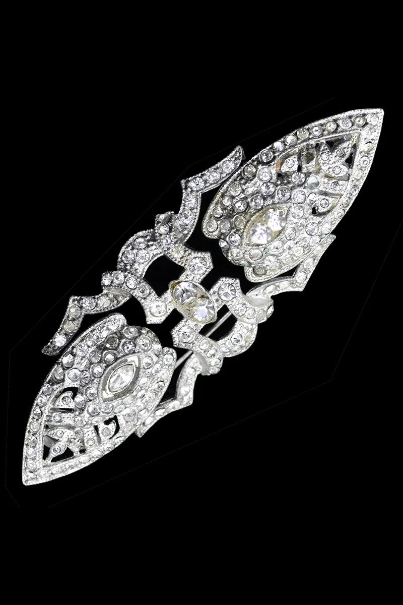 1930s Vintage Rhinestone Dress Clip Brooch Duette Style Bridal