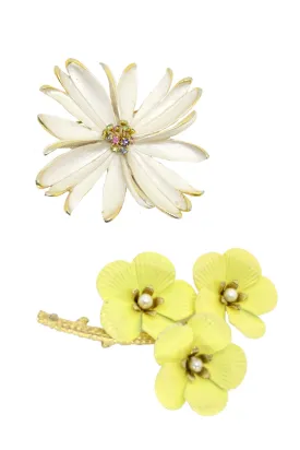 1960's Signed Vintage Large Flower Brooches, Set of 2