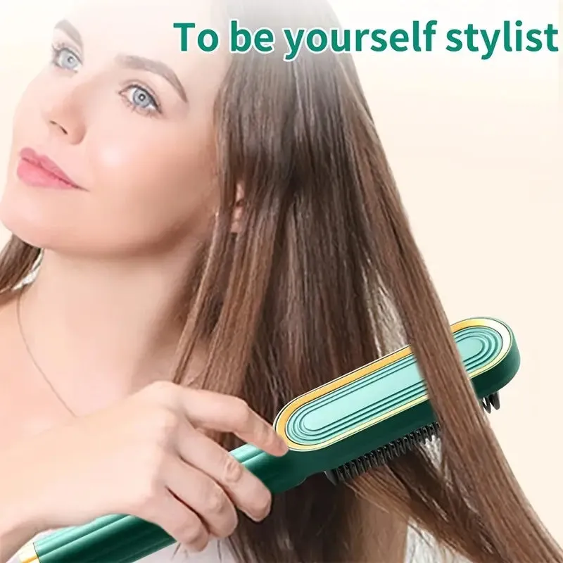 2-in-1 Electric Hair Straightener Brush Curling Comb