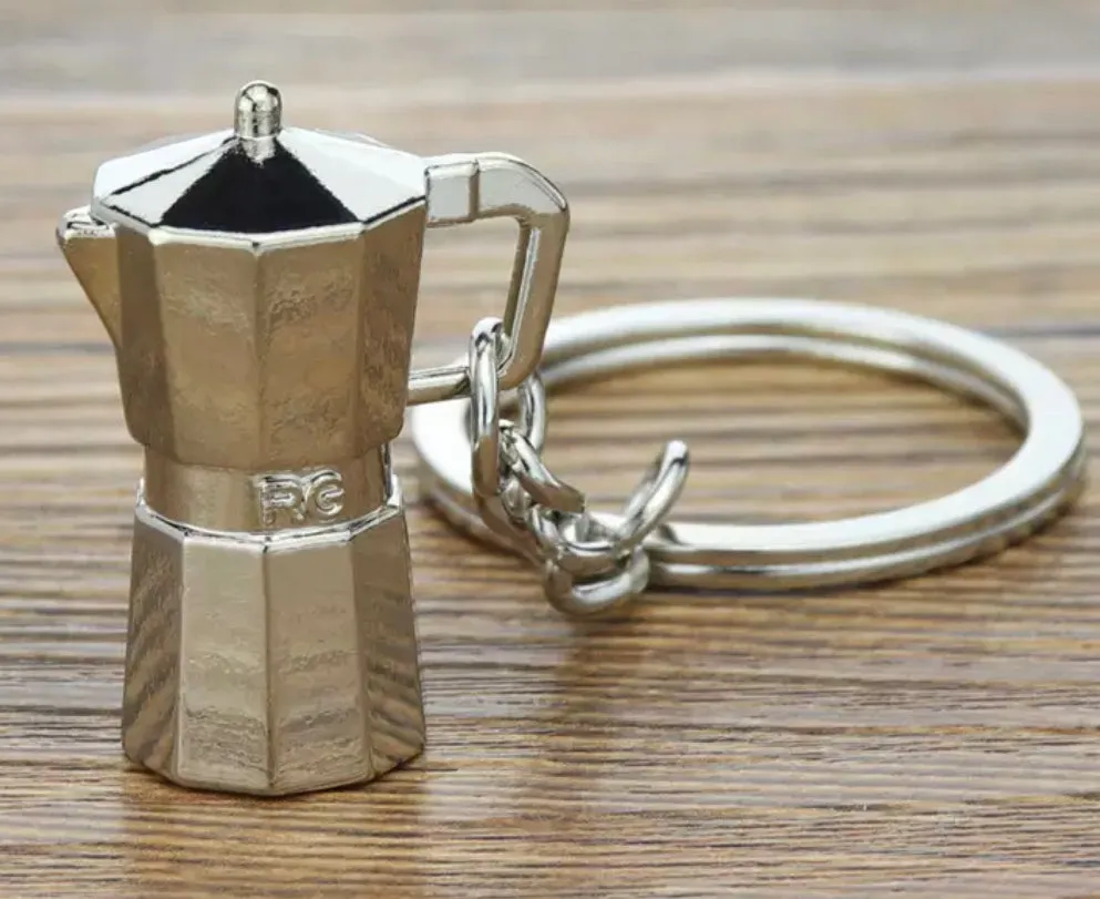 3D -Keychain Mini Moka Coffee Pot Metal Keychain