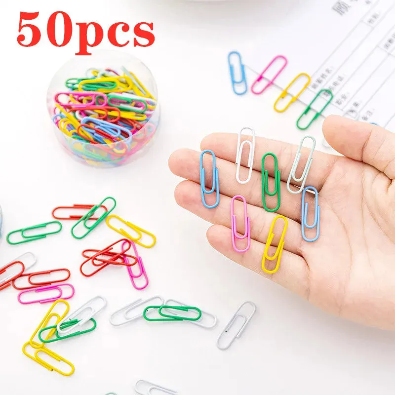 50pc Colorful Paper Clips Metal Marking Bookmark label sign Paper stationery clips for Ticket Holder Pins school office supplies