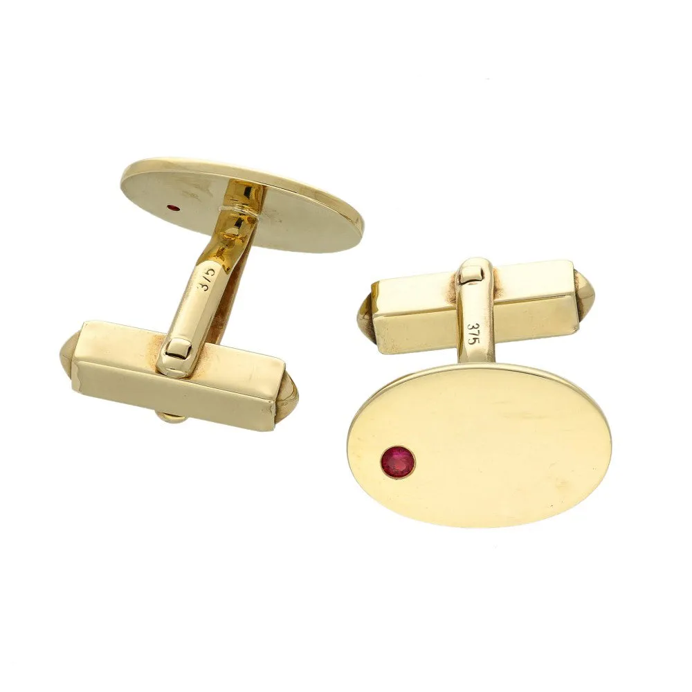 9ct Yellow Gold Ruby Set Oval Cufflinks