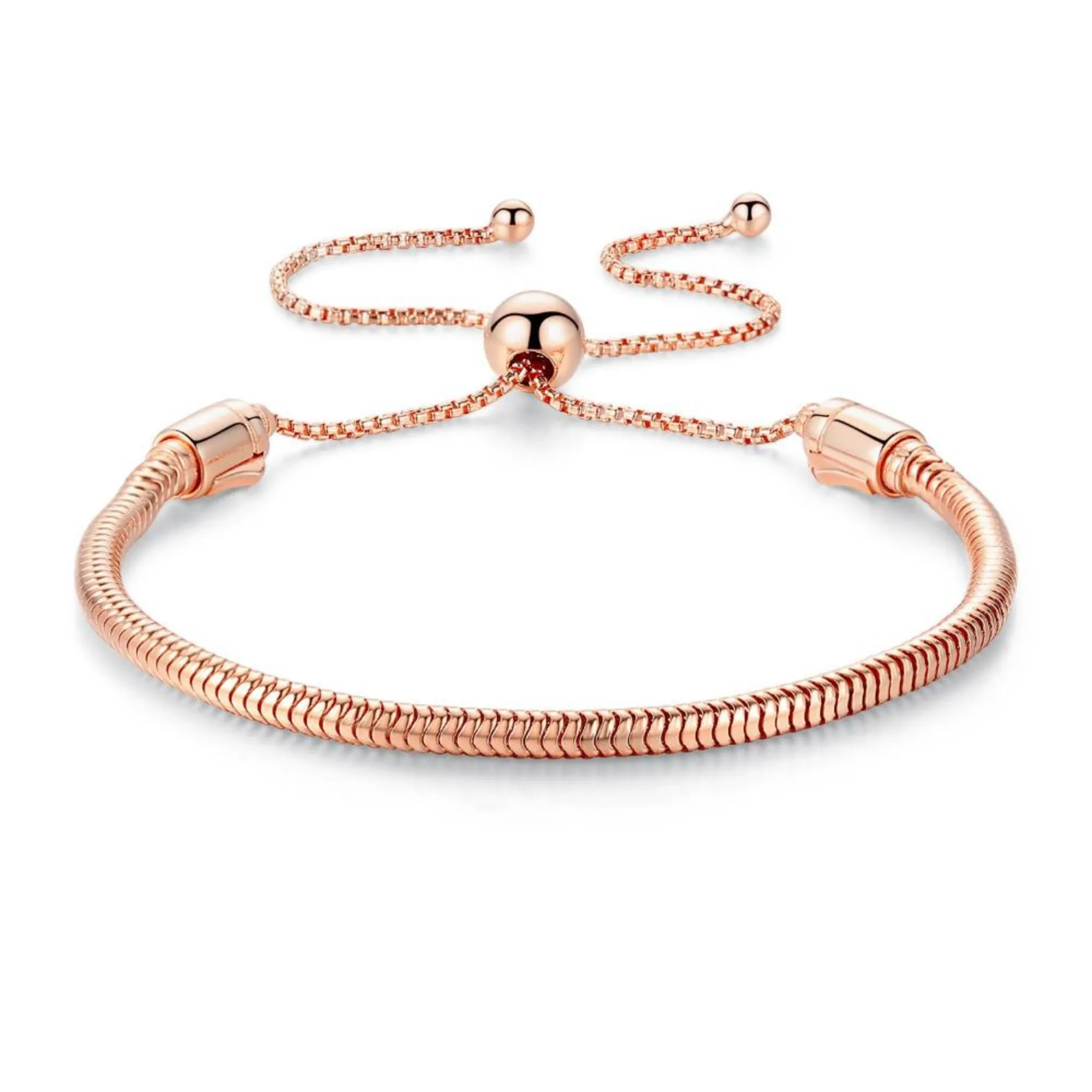 Adjustable Snake Chain Rose Gold over Bead Charm Bracelet