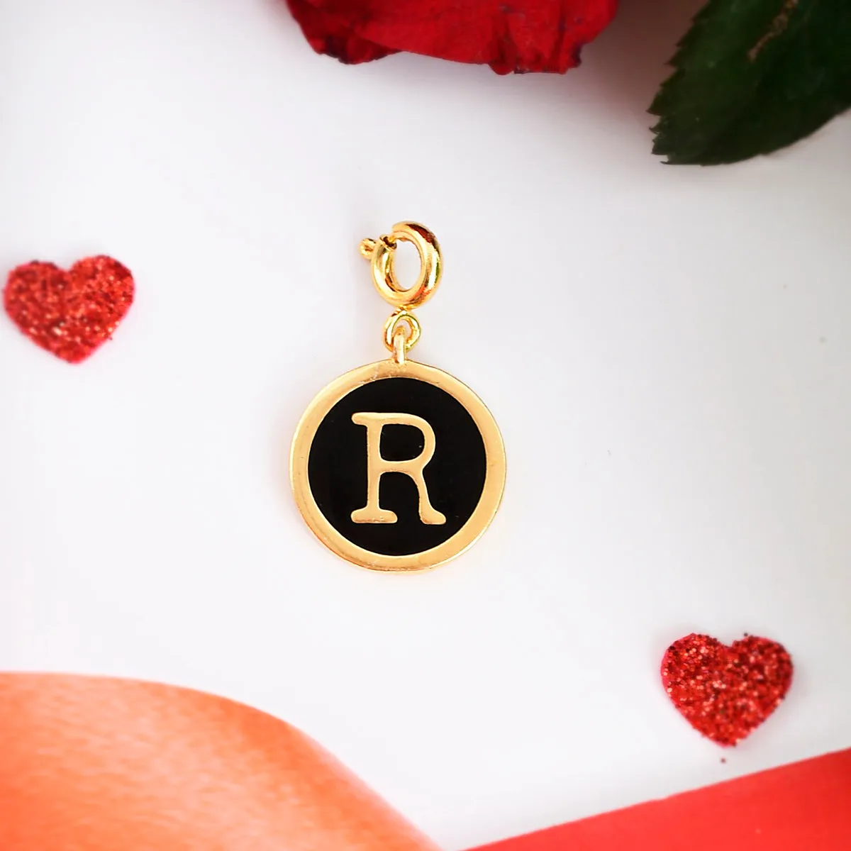 Alphabet R Black Enamel Charm - Voylla