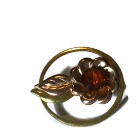 Amber Colored Rhinestone Flower Brooch circa 1940s