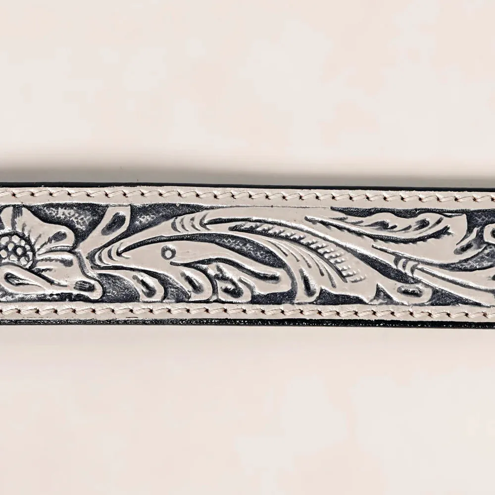 American Darling Western Floral Hand-Tooled Leather Belt in Pearl White