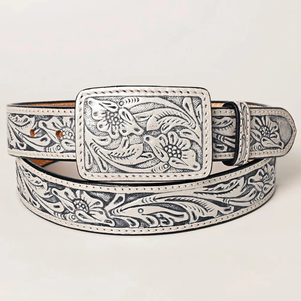 American Darling Western Floral Hand-Tooled Leather Belt in Pearl White