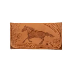 American West Womens Hitchin Post Natural Tan Leather Trifold Wallet