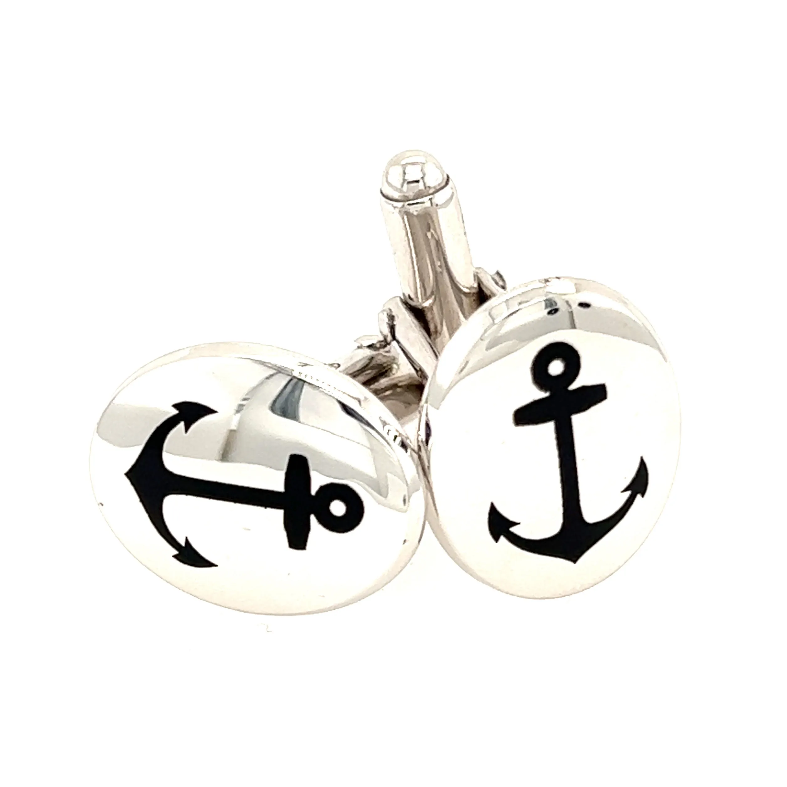 Anchor Cufflinks with Black Enamel in Sterling Silver