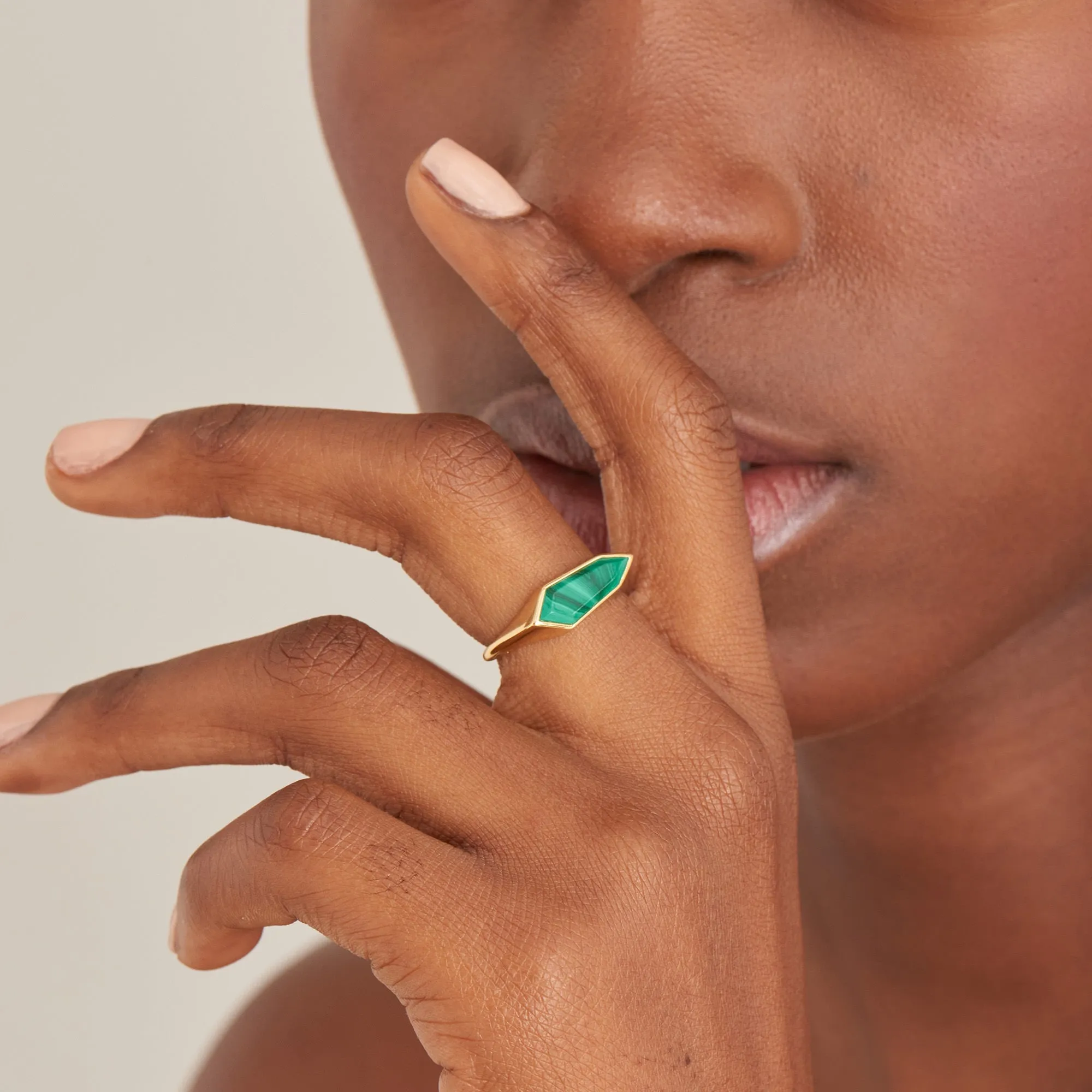 Ania Haie Gold Malachite Emblem Adjustable Ring