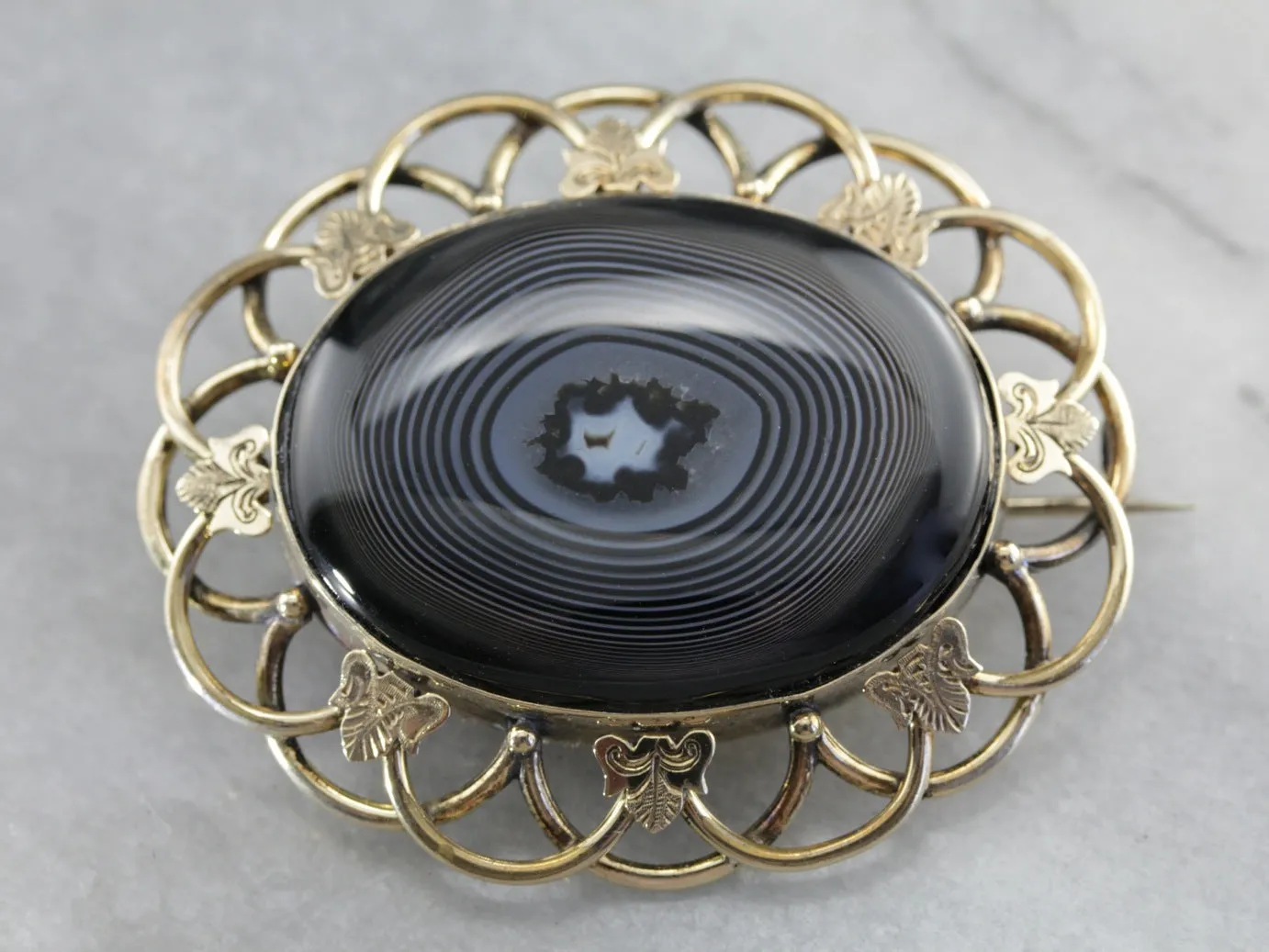 Antique Black Agate Victorian Brooch