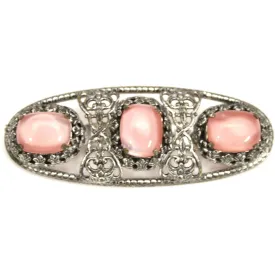 Antique Czech Brooch Pale Pink Opalescent Cabochons Metal Filigree Victorian  3"