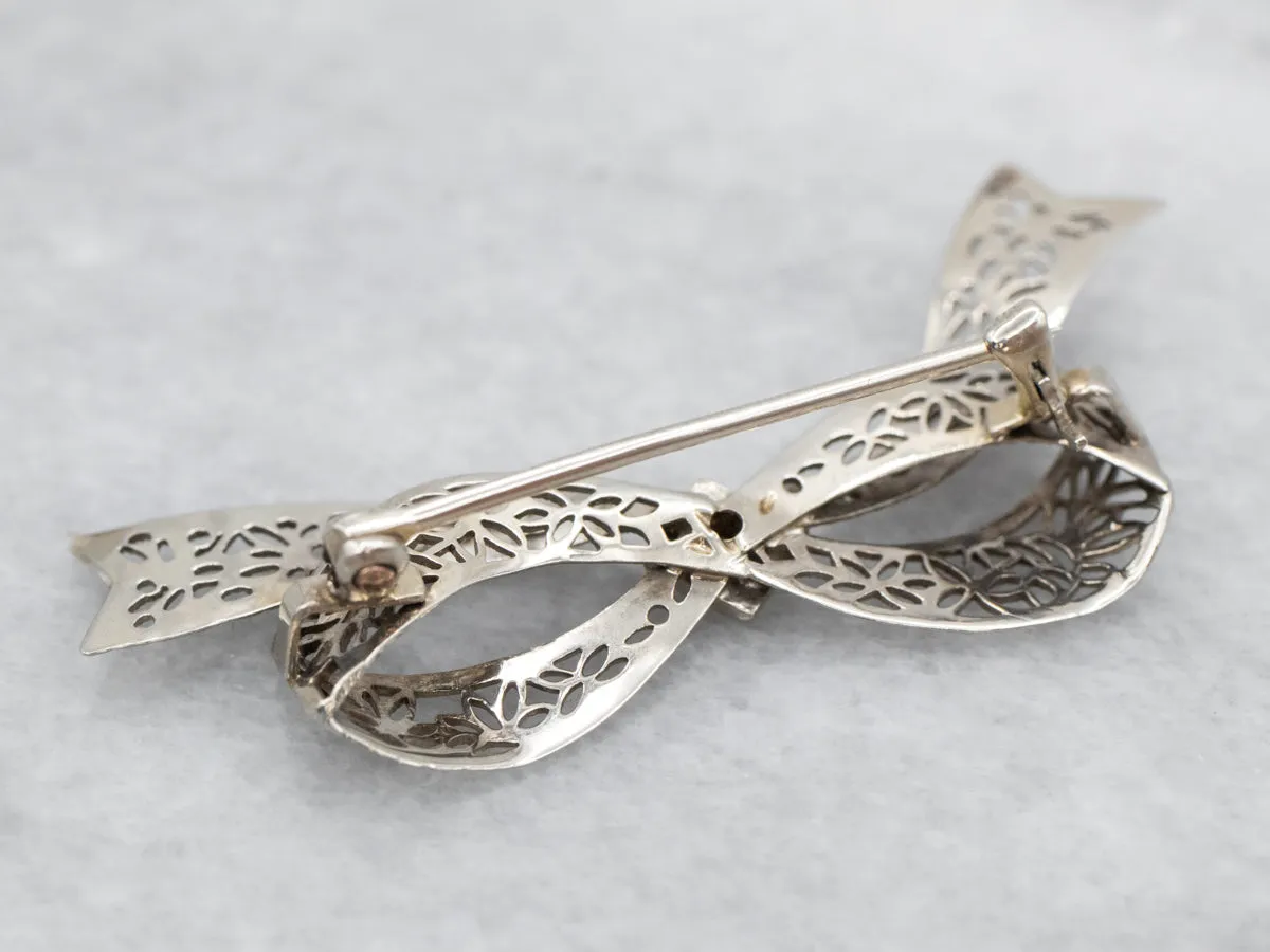 Antique Diamond Bow Ribbon Pin