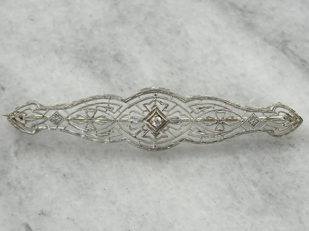 Antique Edwardian, Diamond Filigree Brooch