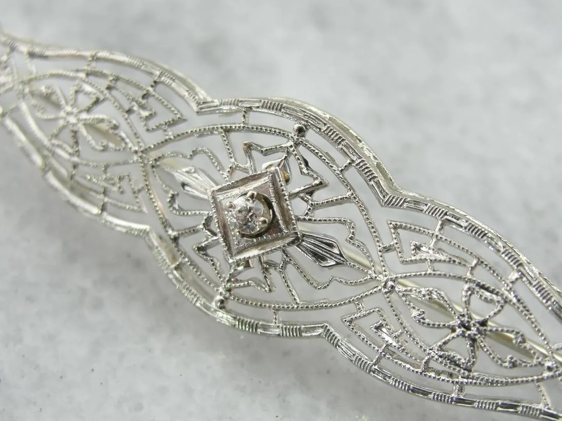 Antique Edwardian, Diamond Filigree Brooch