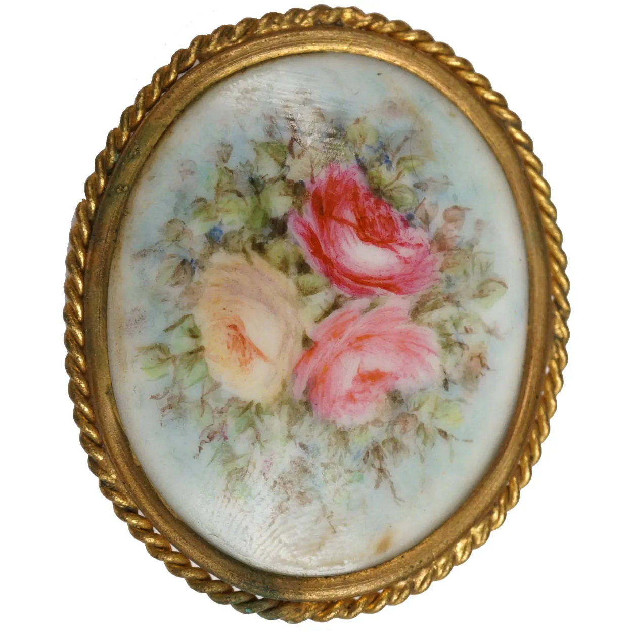 Hand-Painted Roses Limoges Porcelain Vintage Stud Buttons and Sash Buckle