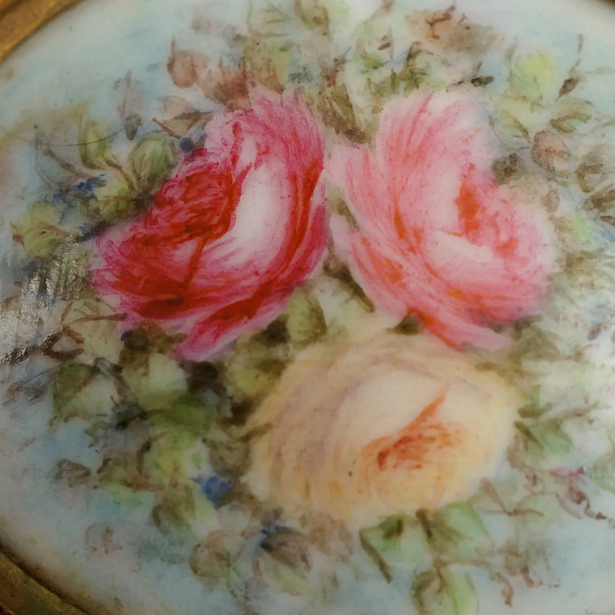 Hand-Painted Roses Limoges Porcelain Vintage Stud Buttons and Sash Buckle