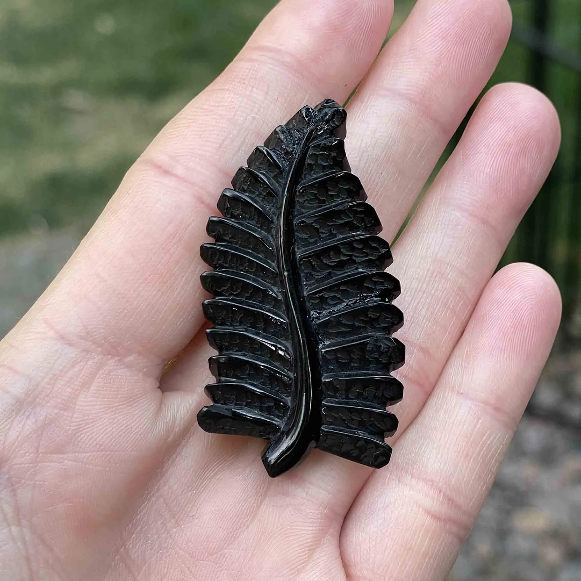 Antique Victorian Carved Whitby Jet Fern Leaf Brooch