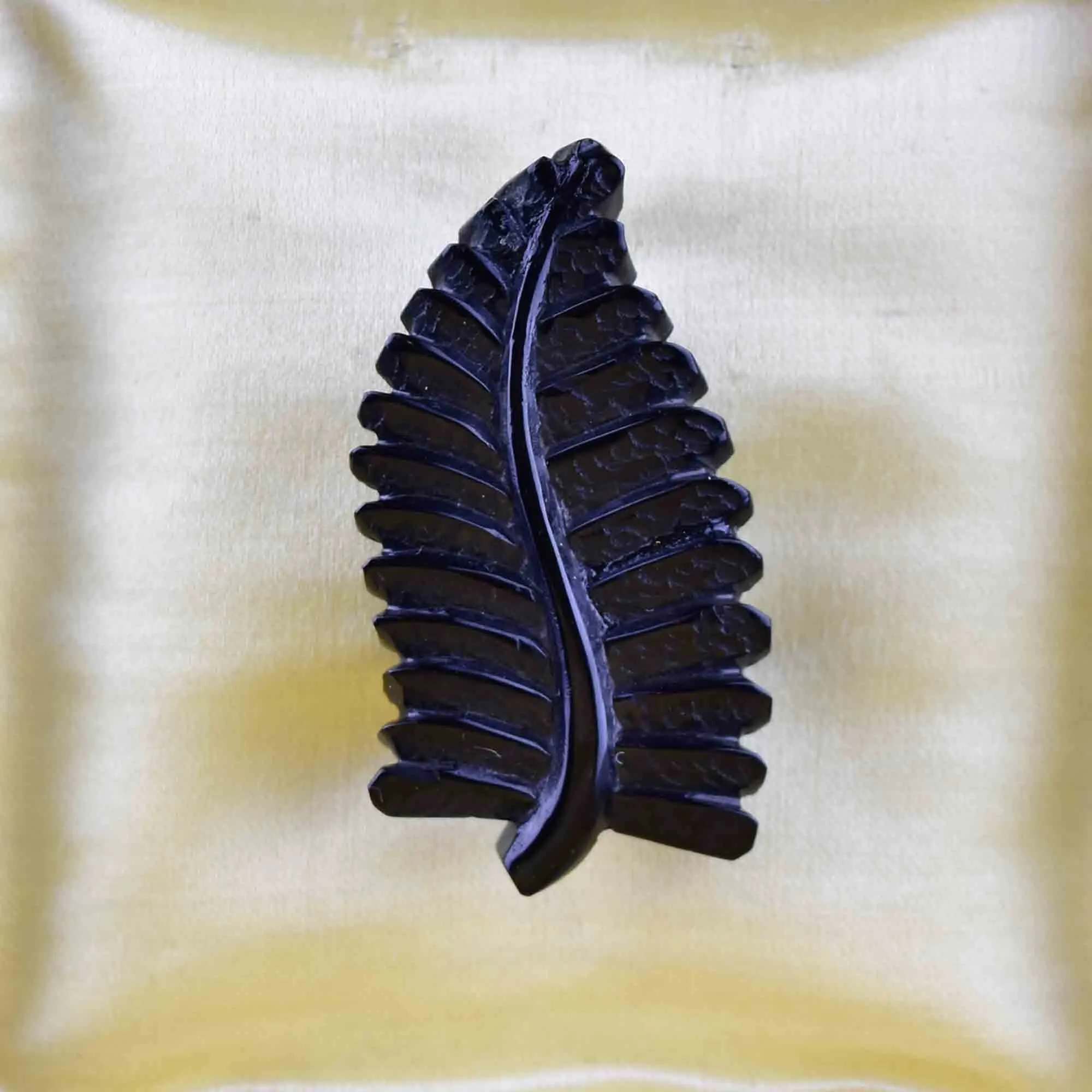 Antique Victorian Carved Whitby Jet Fern Leaf Brooch