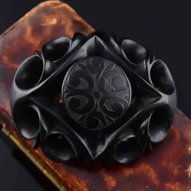 Antique Victorian Large Carved Whitby Jet Brooch