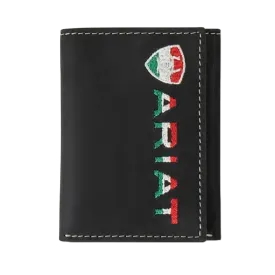 Ariat Mexican Flag TriFold Black Leather Wallet