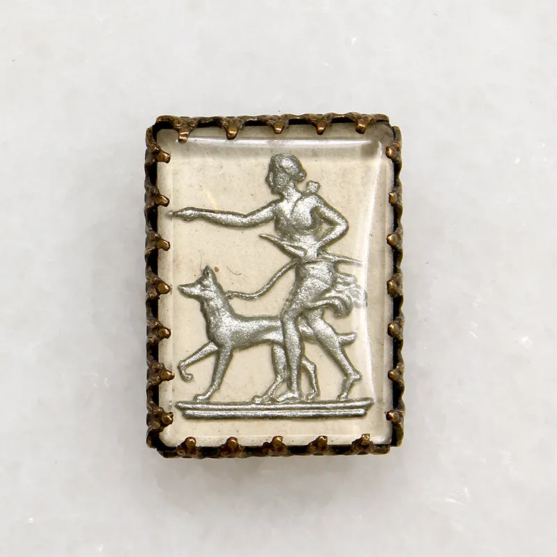 Art Deco Goddess Diana & Dog Crystal Brooch