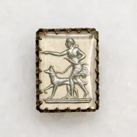 Art Deco Goddess Diana & Dog Crystal Brooch